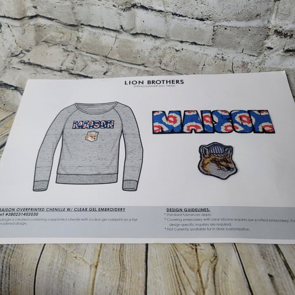 Maison Overprinted Chenille w Clear Gel Embroidery Patches by Lion Brothers 7"